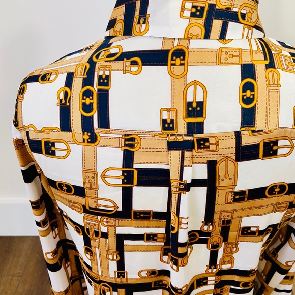 CYBER SALE🕊️vintage 80’s silky button down gold black buckle design blouse - Picture 7 of 10